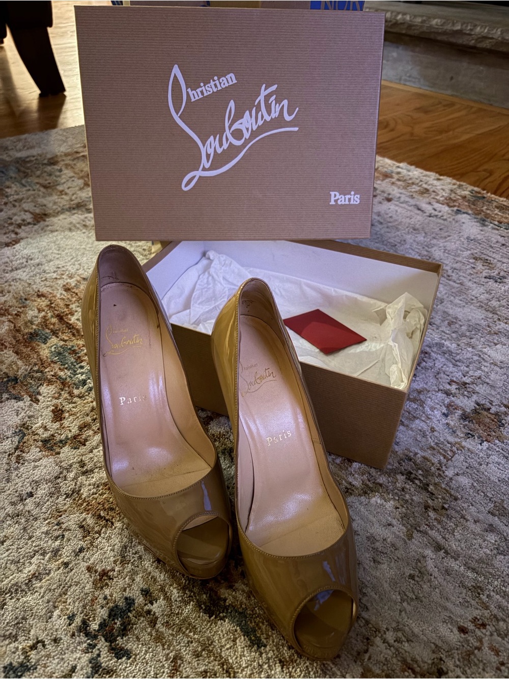 Christian Louboutin Nude Patent Peep-Toe Pumps - Picture 6 of 6
